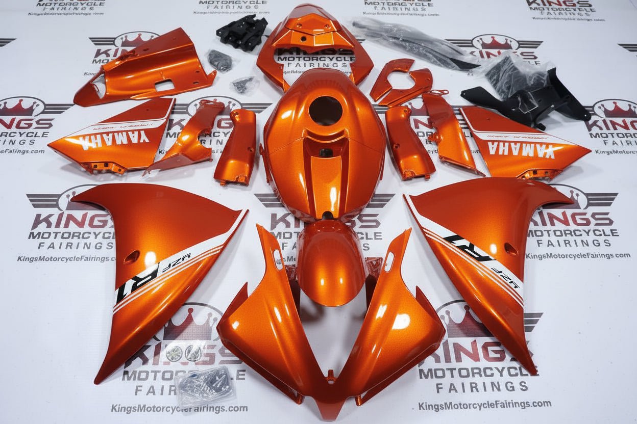 Yamaha R1 Fairings (2012-2014) Orange, White Stripe at KingsMotorcycleFairings.com