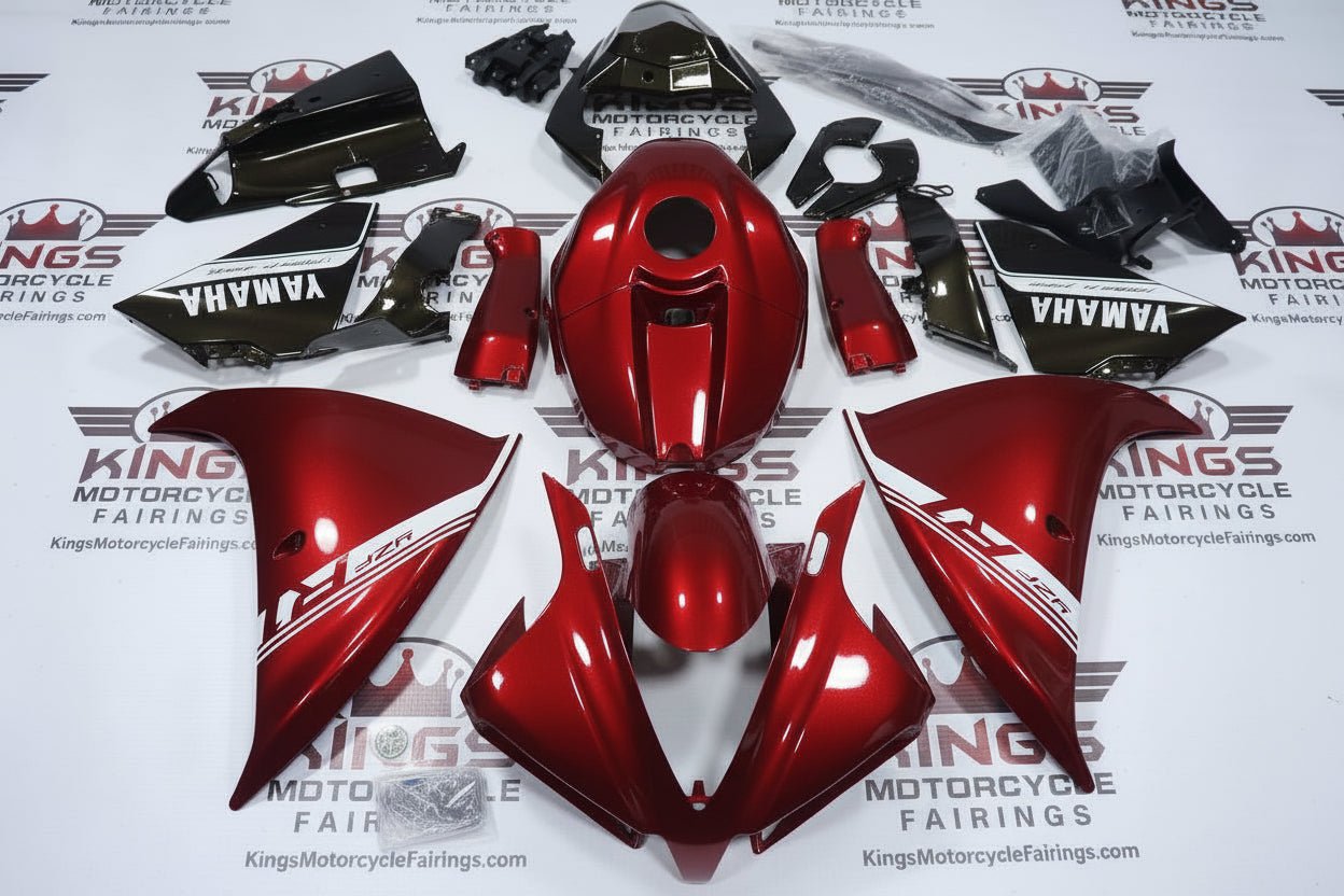 Yamaha R1 Fairings (2012-2014) Red, Black, White Stripe at KingsMotorcycleFairings.com