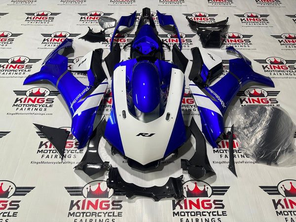 Yamaha R1 Fairings (2015-2019) Blue, White, Gray, Faux Carbon Fiber at KingsMotorcycleFairings.com