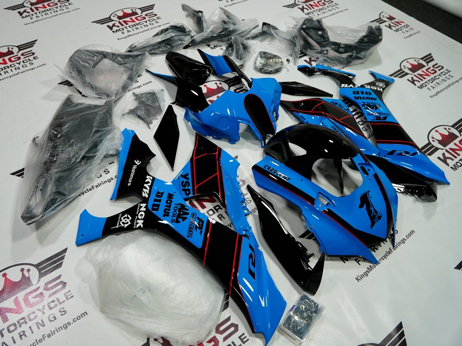 Yamaha R1 Fairings (2020-2025) Blue, Black, Red at KingsMotorcycleFairings.com