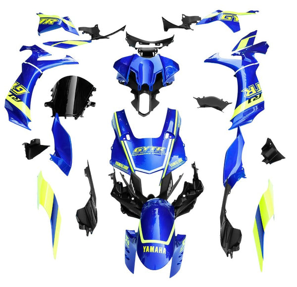 Yamaha R1 Fairings (2020-2025) Blue, Yellow, White, Stripe at KingsMotorcycleFairings.com