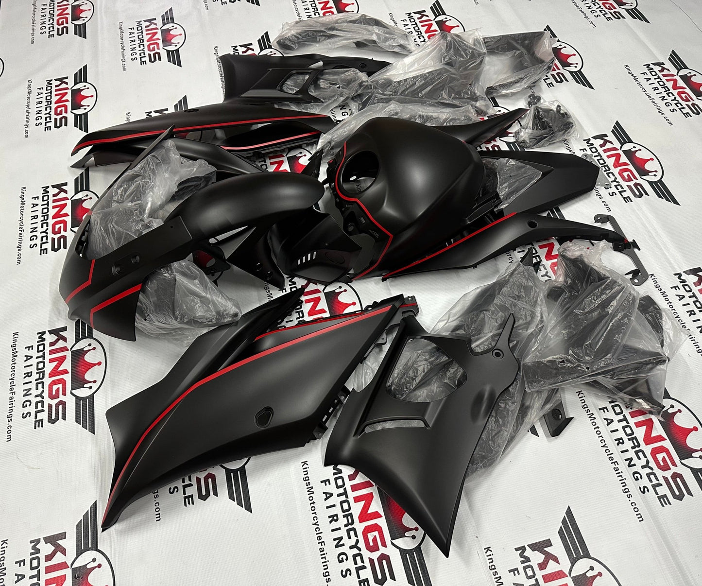 Yamaha R3 Fairing kit (2019-2021) Matte Black, Red Stripe at KingsMotorcycleFairings.com