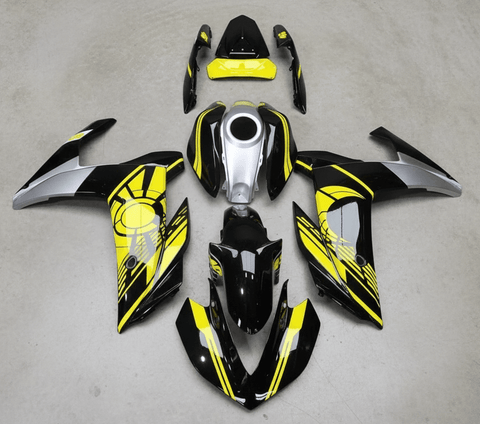 Yamaha R3 Fairings (2015-2018) Black, Yellow, Sun, Moon at KingsMotorcycleFairings.com