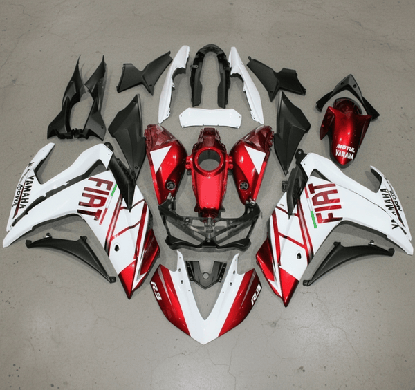 Yamaha R3 Fairings (2015-2018) White, Candy Red Fiat at KingsMotorcycleFairings.com