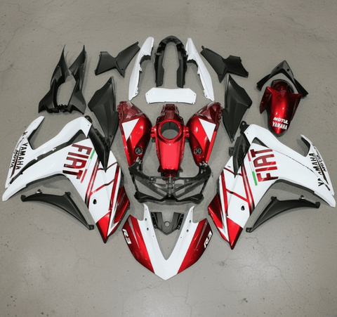 Yamaha R3 Fairings (2015-2018) White, Candy Red Fiat at KingsMotorcycleFairings.com