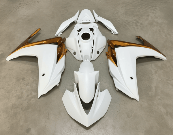 Yamaha R3 Fairings (2015-2018) White, Gold at KingsMotorcycleFairings.com
