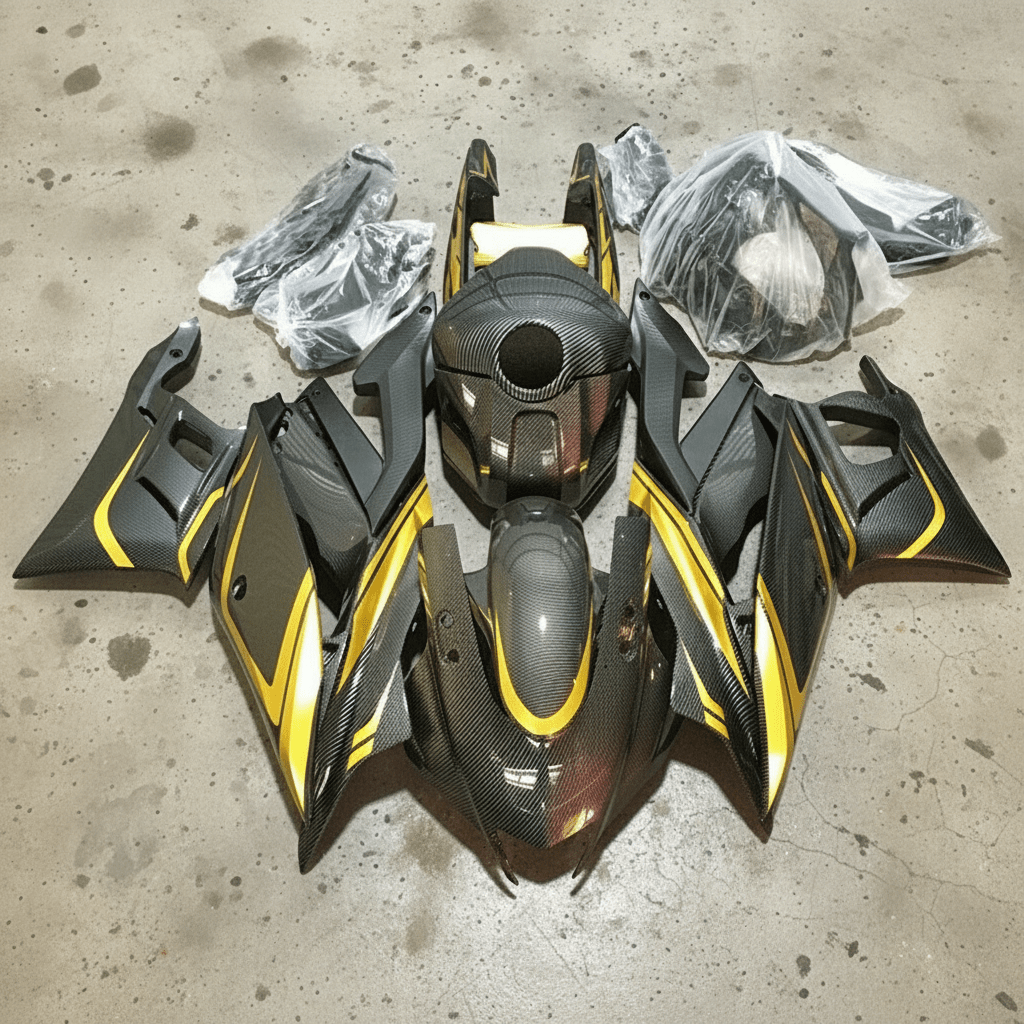 Yamaha R3 Fairings (2019-2021) Carbon Fiber Style, Gold at KingsMotorcycleFairings.com