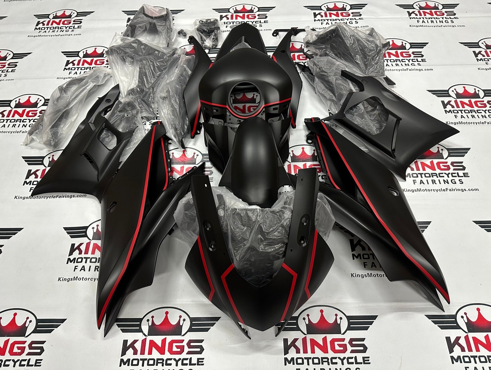 Yamaha R3 Fairings (2019-2021) Matte Black, Red Stripe at KingsMotorcycleFairings.com