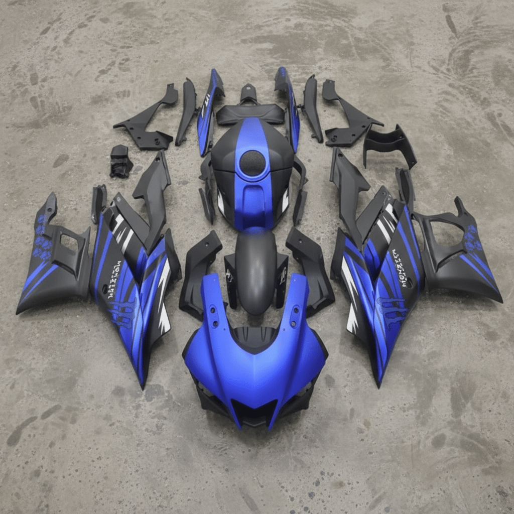 Yamaha R3 Fairings (2019-2021) Matte Blue, Matte Black, Monster at KingsMotorcycleFairings.com