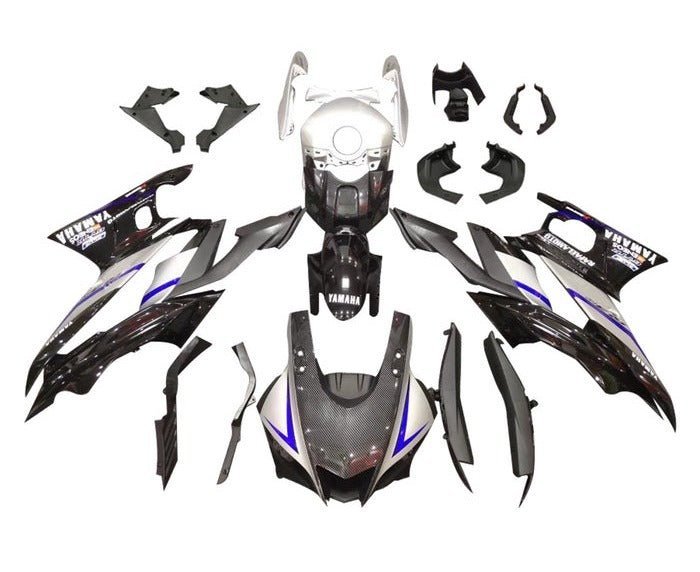 Yamaha R3 Fairings (2019-2021) Silver, Faux Carbon Fiber, Blue at KingsMotorcycleFairings.com