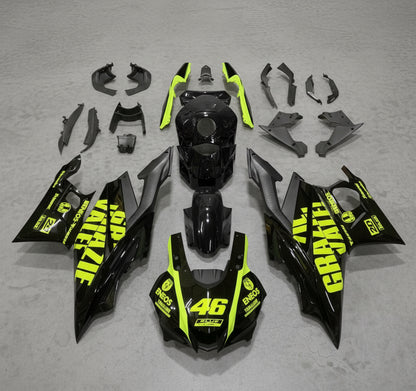 Yamaha R3 Fairings (2022-2024) Black, Neon Yellow at KingsMotorcycleFairings.com