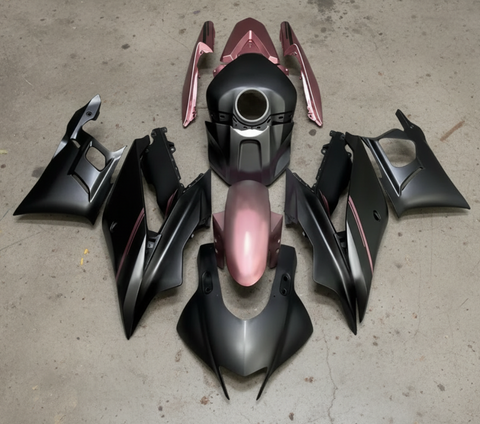 Yamaha R3 Fairings (2022-2024) Matte Black, Matte Pink at KingsMotorcycleFairings.com 
