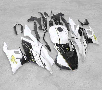 Yamaha R3 Fairings (2022-2024) White, Black, Gold Monster at KingsMotorcycleFairings.com