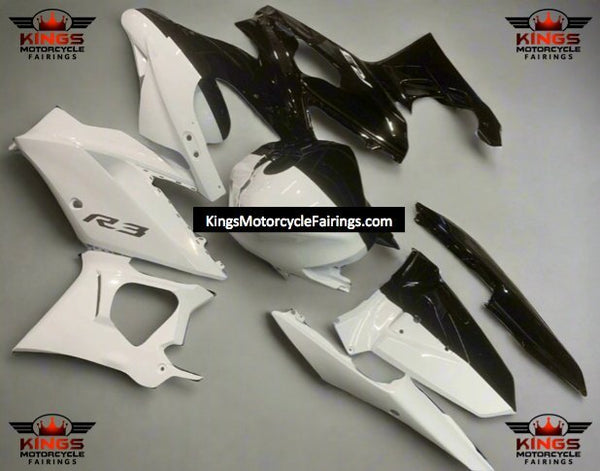 Yamaha R3 Fairings (2022-2024) White, Black Split at KingsMotorcycleFairings.com