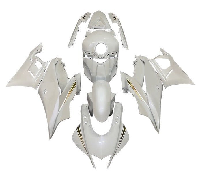 Yamaha R3 Fairings (2022-2024) White, Gold Stripe at KingsMotorcycleFairings.com