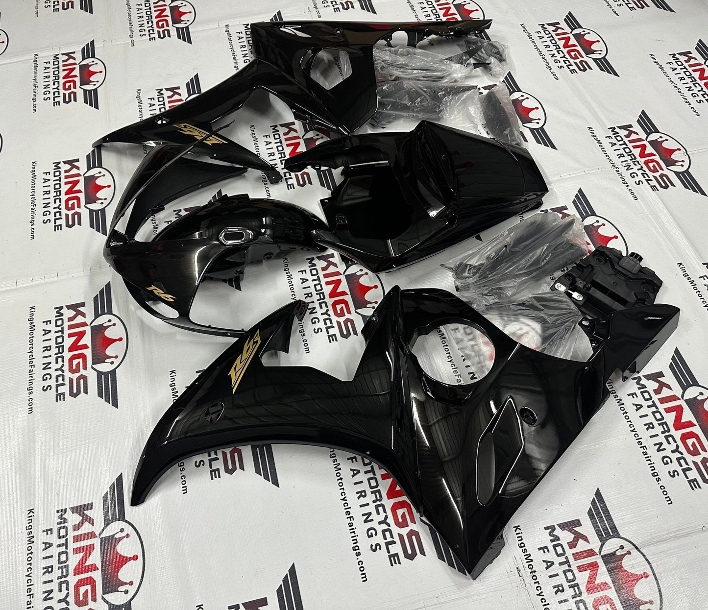 Yamaha R6 Fairing Kit (2003-2004) Matte Black, Gloss Black, Gold at KingsMotorcycleFairings.com
