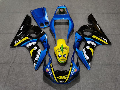 Yamaha R6 Fairings (1998-2002) Blue, Black, Yellow, White Shark Teeth at KingsMotorcycleFairings.com