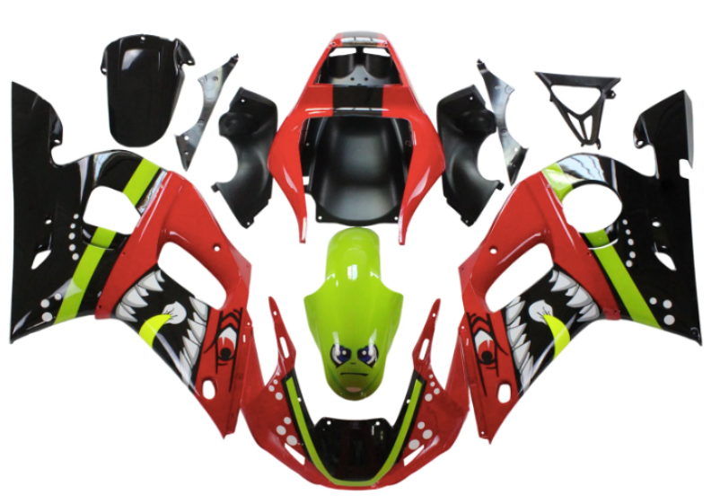 Yamaha R6 Fairings (1998-2002) Red, Black, Neon Shark from KingsMotorcycleFairings.com