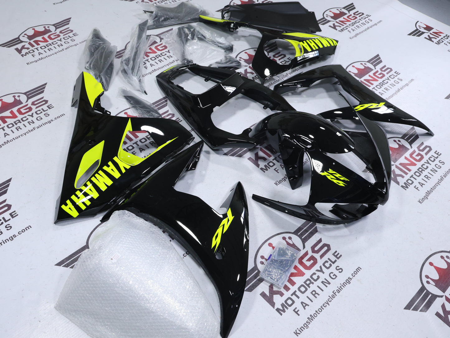 Yamaha R6 Fairings (2005) Black, Neon Yellow at KingsMotorcycleFairings.com