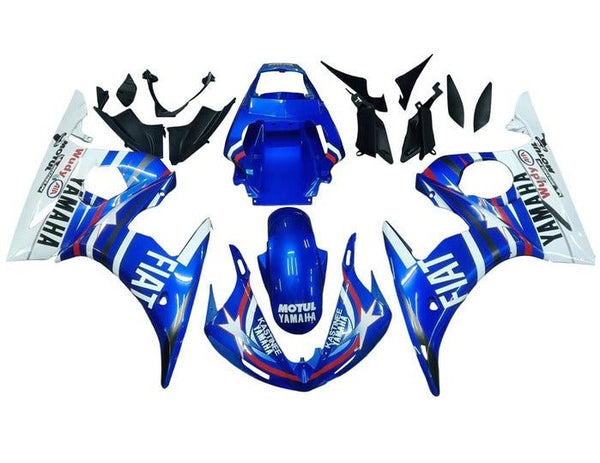 Yamaha R6 Fairings (2005) Blue, White, Red, Star Fiat at KingsMotorcycleFairings.com