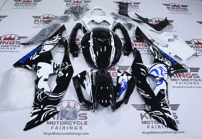 Yamaha R6 Fairings (2008-2016) Black, White, Blue Japanese Geisha at KingsMotorcycleFairings.com