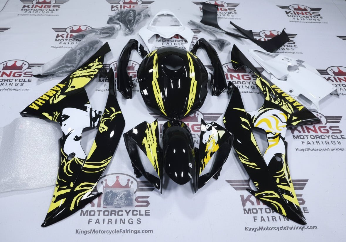 Yamaha R6 Fairings (2008-2016) Black, Yellow, White Japanese Geisha at KingsMotorcycleFairings.com