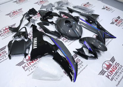 Yamaha R6 Fairings (2008-2016) Faux Carbon Fiber, Black, White, Blue from KingsMotorcycleFairings.com