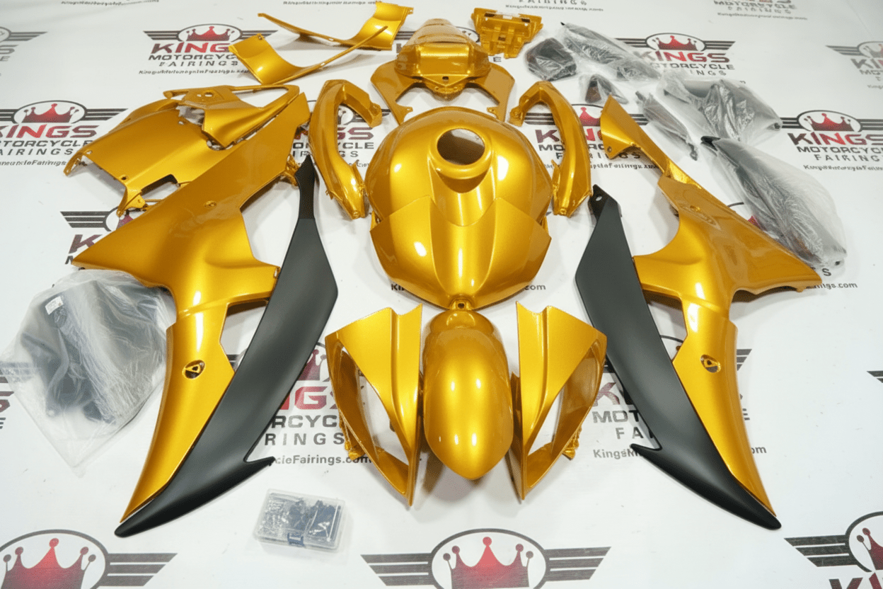 Yamaha R6 Fairings (2008-2016) Gold, Matte Black from KingsMotorcycleFairings.com