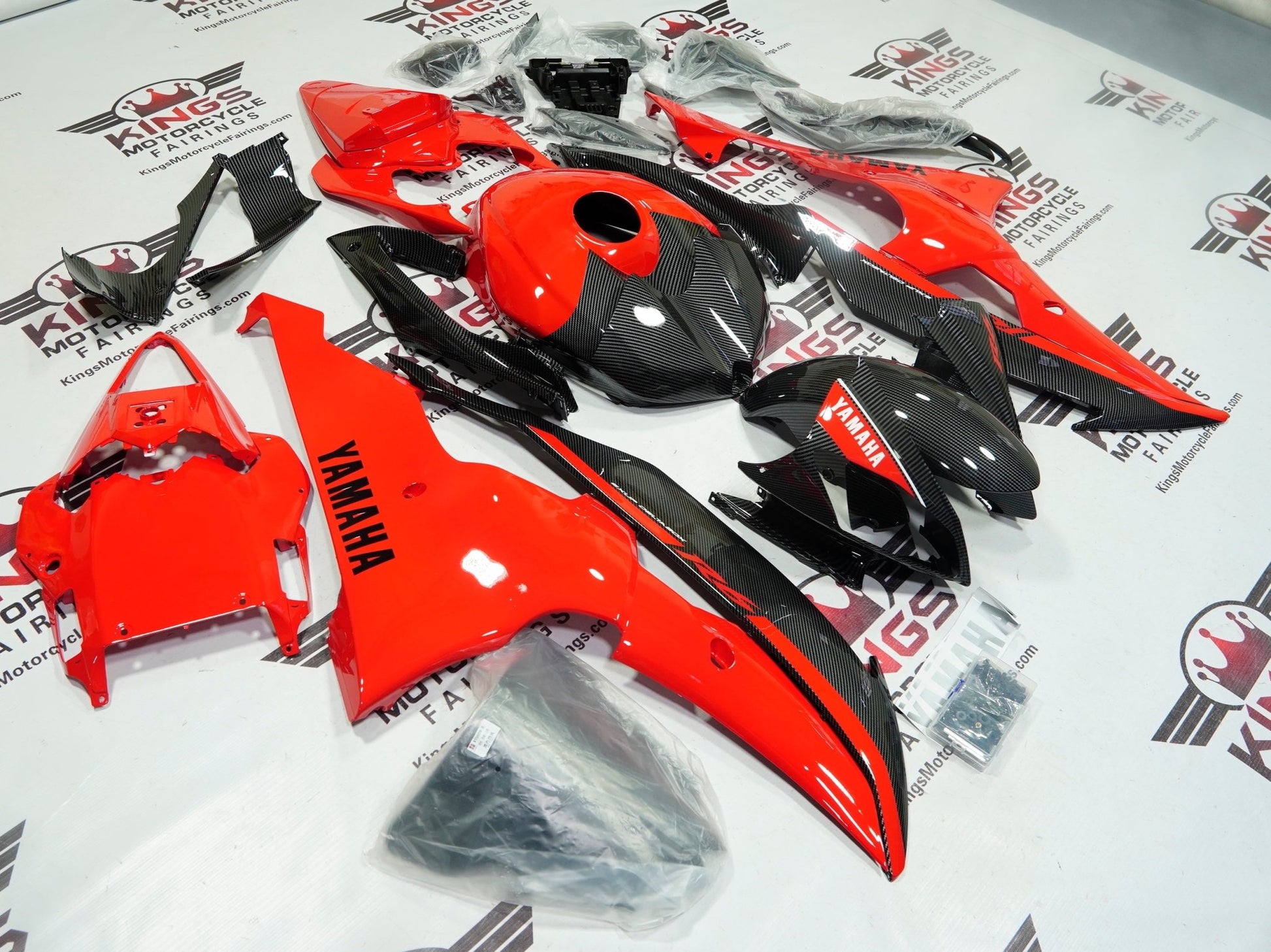 Yamaha R6 Fairings (2008-2016) Red, Faux Carbon Fiber at KingsMotorcycleFairings.com