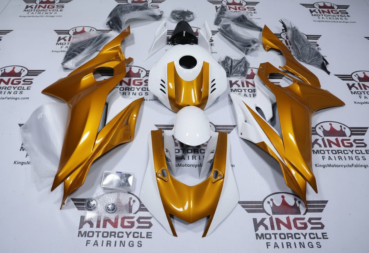 Yamaha R6 Fairings (2017-2022) Gold, White at KingsMotorcycleFairings.com