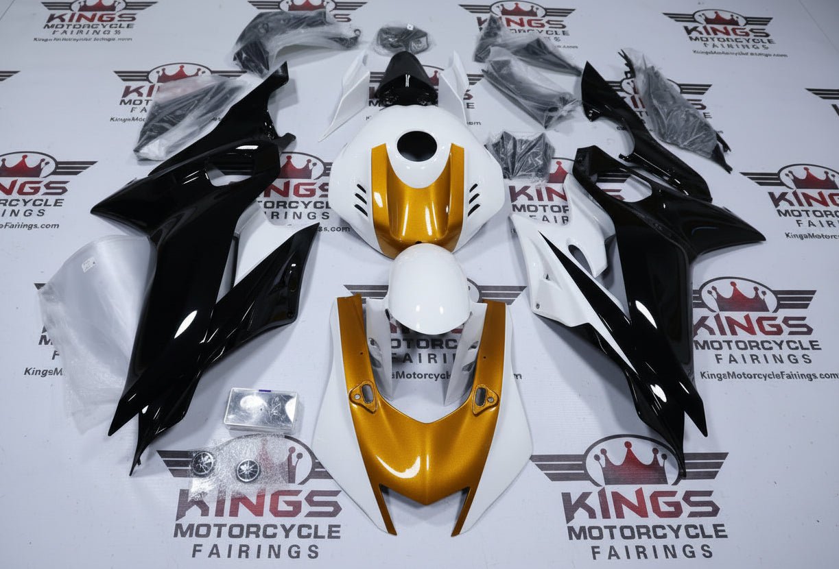 Yamaha R6 Fairings (2017-2022) White, Gold, Black at KingsMotorcycleFairings.com