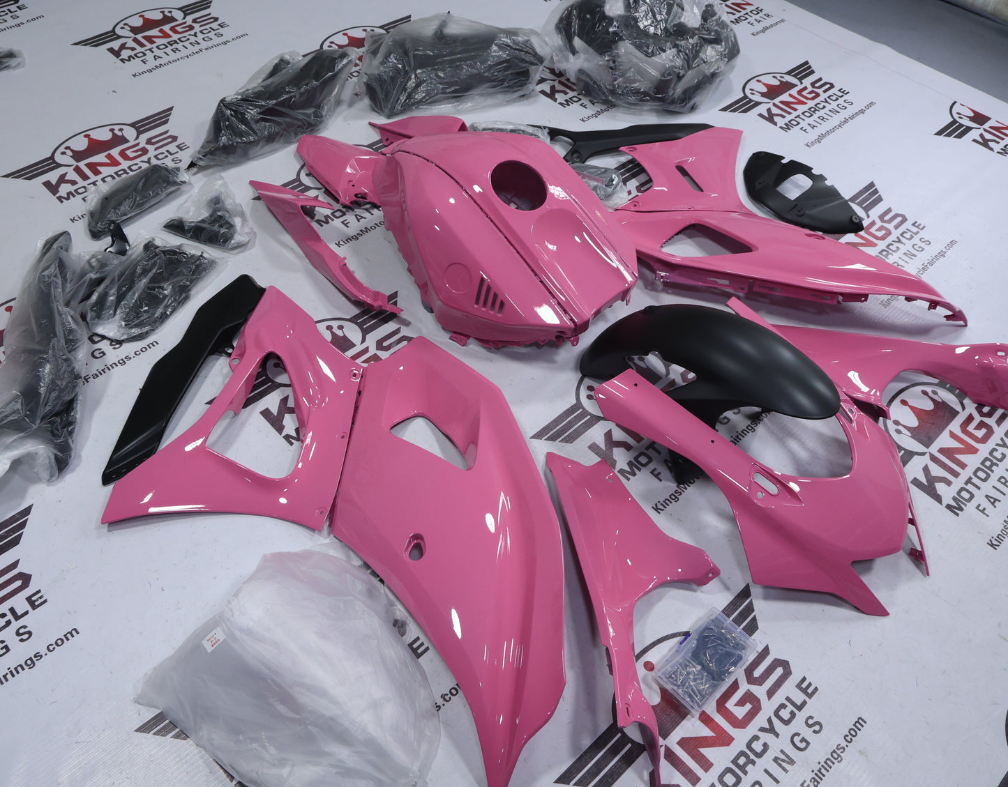 Yamaha R7 Fairing Kit (2021-2025) Pink Gloss, Matte Black at KingsMotorcycleFairings.com