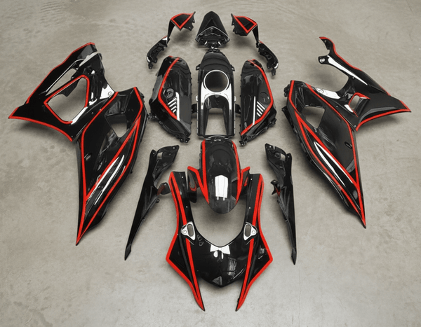 Yamaha R7 Fairings (2021-2025) Black, Red Stripe from KingsMotorcycleFairings.com
