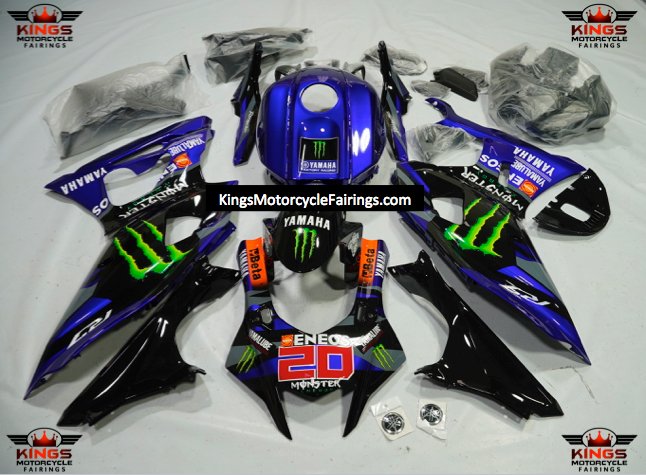 Yamaha R7 Fairings (2021-2025) Blue, Black Monster at KingsMotorcycleFairings.com