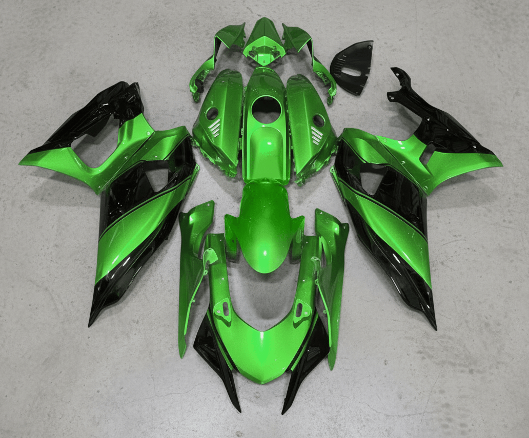 Yamaha R7 Fairings (2021-2025) Green, Black Stripe from KingsMotorcycleFairings.com