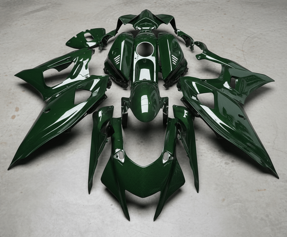 Yamaha R7 Fairings (2021-2025) Green Faux Carbon Fiber from KingsMotorcycleFairings.com