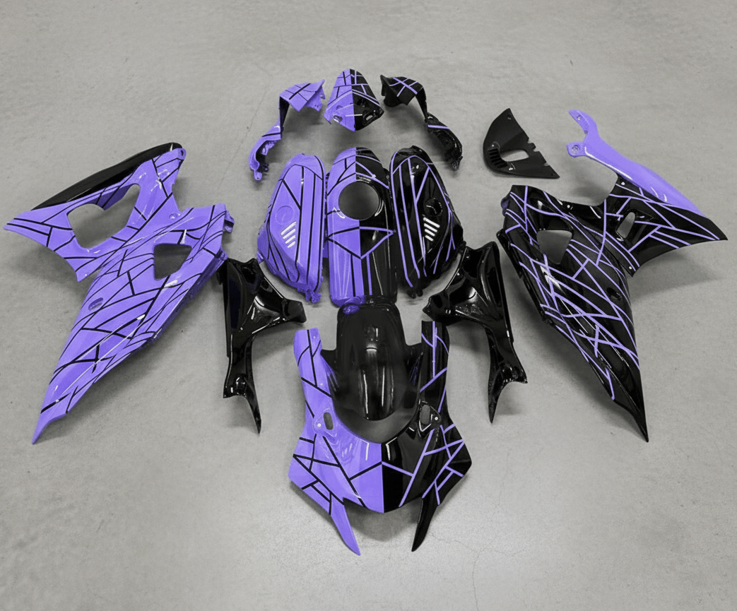 Yamaha R7 Fairings (2021-2025) Purple, Black, Split Stripes from KingsMotorcycleFairings.com