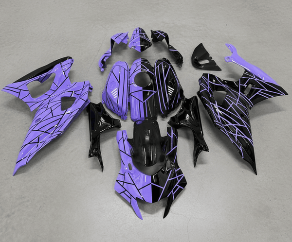 Yamaha R7 Fairings (2021-2025) Purple, Black, Split Stripes from KingsMotorcycleFairings.com