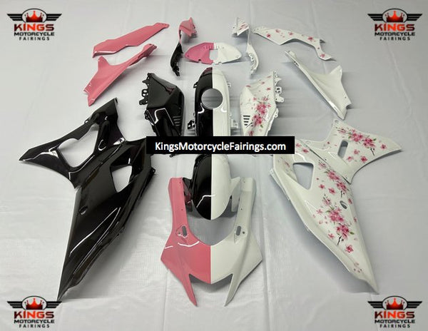 Yamaha R7 Fairings (2021-2025) White, Black, Pink Cherry Blossoms at KingsMotorcycleFairings.com