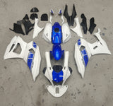 Yamaha R7 Fairings (2021-2025) White, Blue Stripe at KingsMotorcycleFairings.com