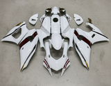 Yamaha R7 Fairings (2021-2025) White, Dark Red Stripes from KingsMotorcycleFairings.com