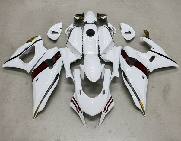 Yamaha R7 Fairings (2021-2025) White, Dark Red Stripes from KingsMotorcycleFairings.com