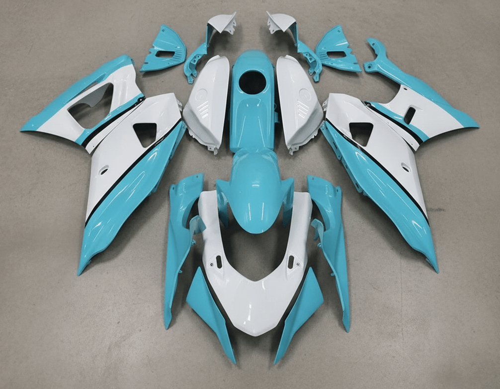Yamaha R7 Fairings (2021-2025) White, Turquoise Blue from KingsMotorcycleFairings.com