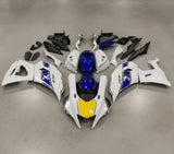 Yamaha R7 Fairings (2021-2025) White, Yellow, Blue Stripe from KingsMotorcycleFairings.com