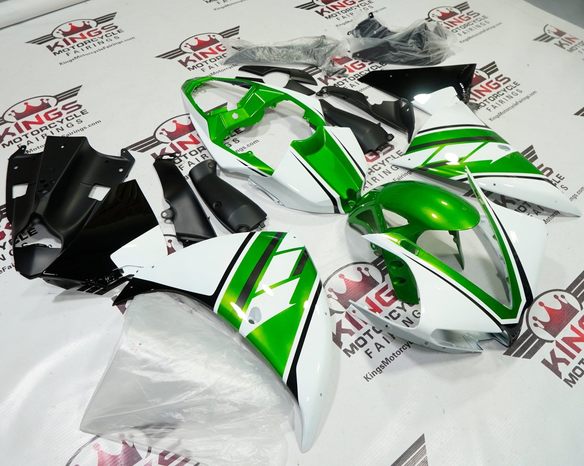 Yamaha YZF-R1 Fairing Kit (2012-2014) White, Green, Black at KingsMotorcycleFairings.com