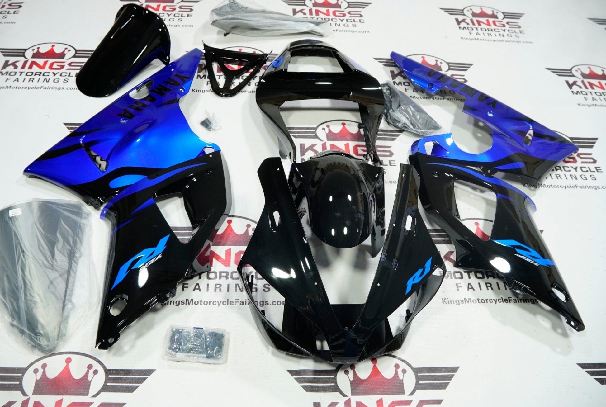 Yamaha YZF-R1 Fairings (2000-2001) Black, Blue Flame from KingsMotorcycleFairings.com