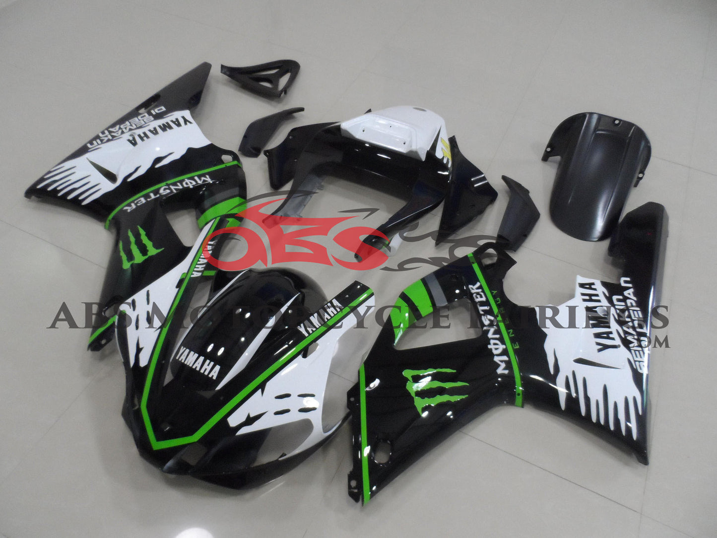 Yamaha YZF-R1 Fairings (2000-2001) Black, White Monster 14 from KingsMotorcycleFairings.com