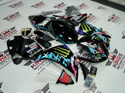 Yamaha YZF-R1 Fairings (2009-2011) Black, Turquoise Blue Monster at KingsMotorcycleFairings.com