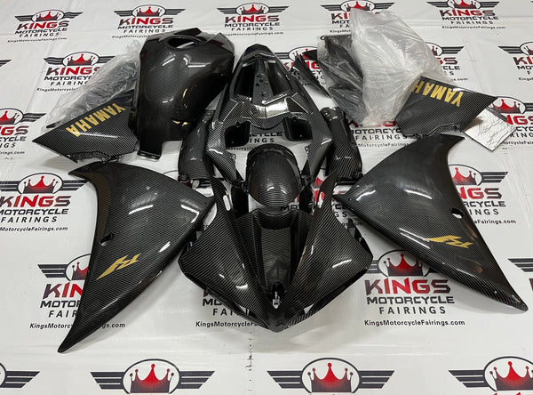 Yamaha YZF-R1 Fairings (2009-2011) Faux Carbon Fiber, Gold at KingsMotorcycleFairings.com