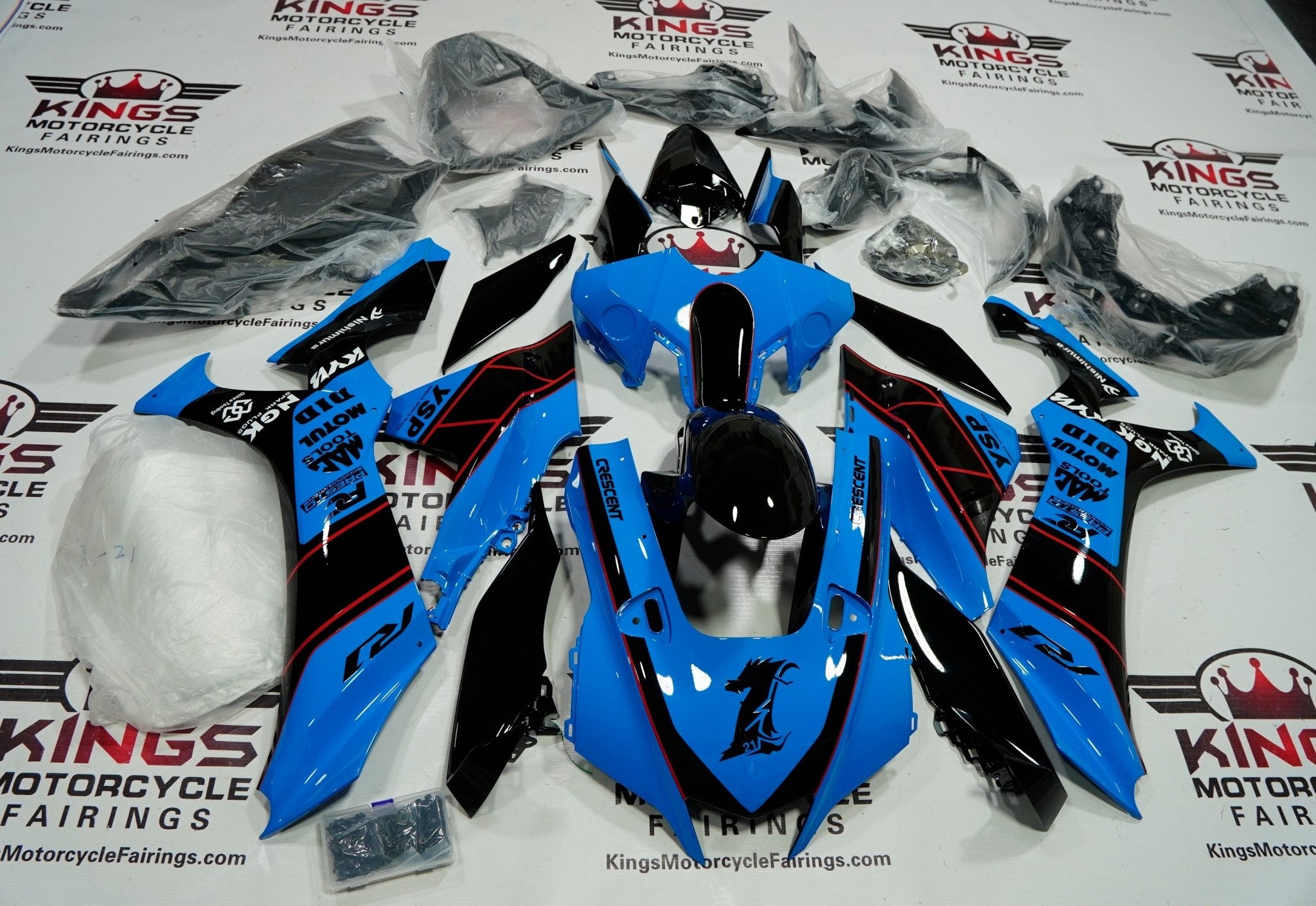 Yamaha YZF-R1 Fairings (2020-2025) Blue, Black, Red at KingsMotorcycleFairings.com